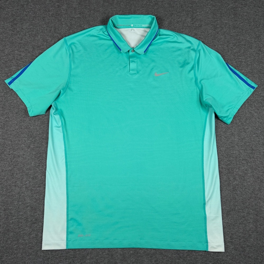 Nike Tiger Woods Collection Green White Glow Polo Mens Large 639822-405‎